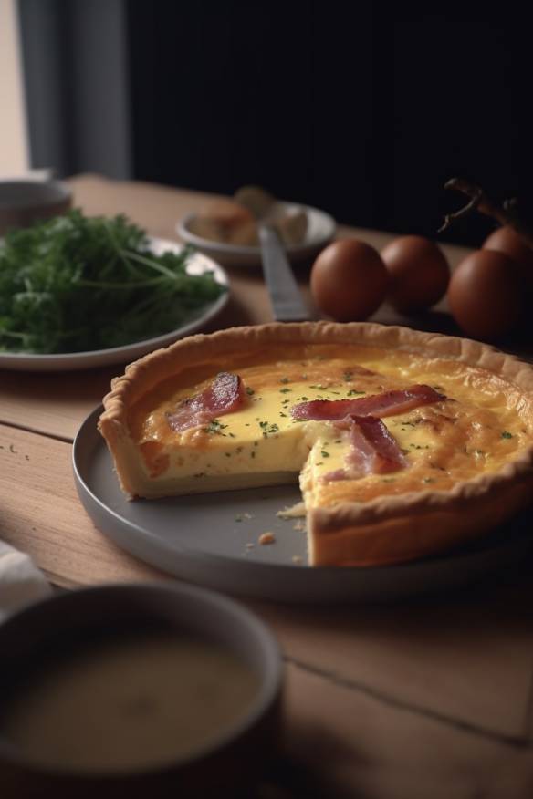 Eine leckere Quiche Lorraine auf einem Teller.