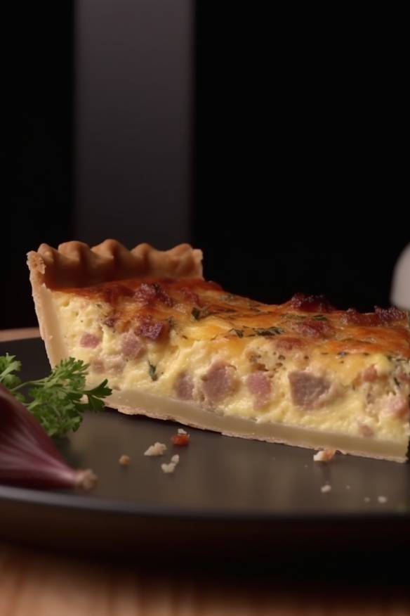 Eine leckere Quiche Lorraine auf einem Teller.