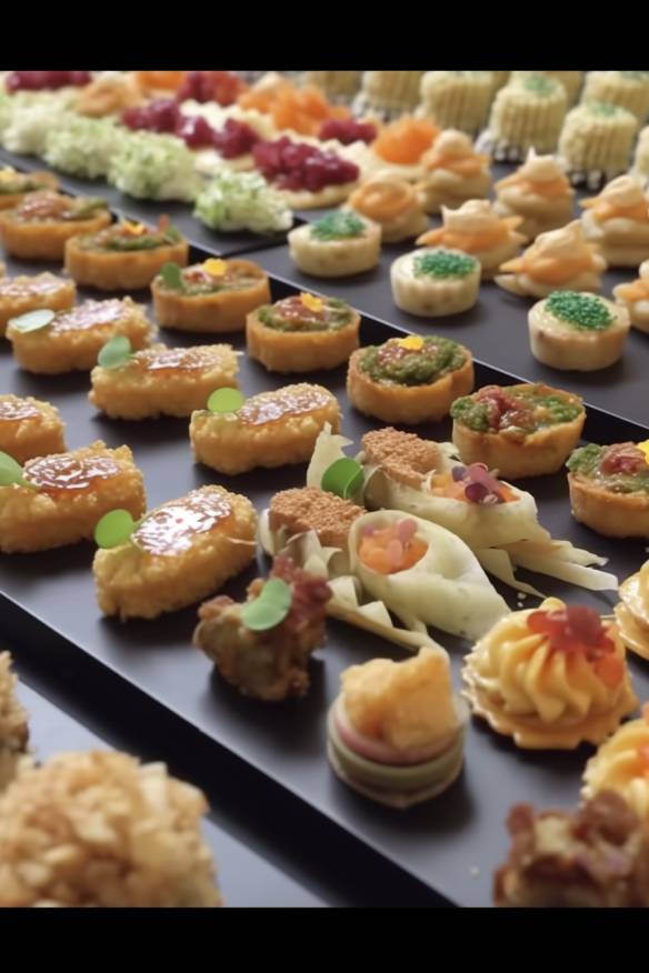 Eine Auswahl von leckeren Fingerfood-Häppchen zum Sektempfang auf Hochzeiten.