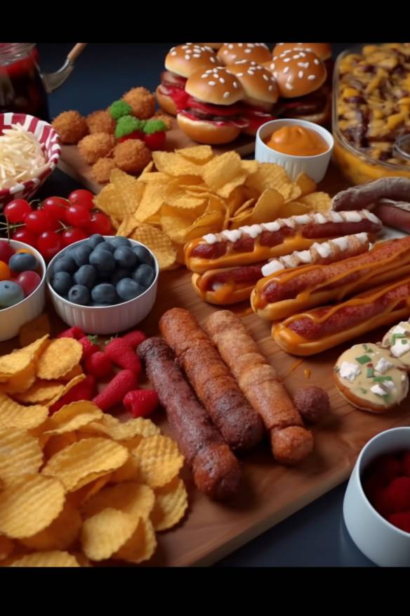 Amerikanisches Fingerfood mit verschiedenen kalten Snacks.