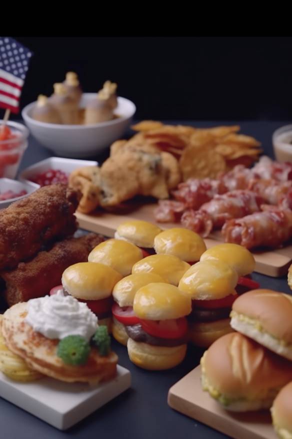 Amerikanisches Fingerfood mit verschiedenen kalten Snacks.