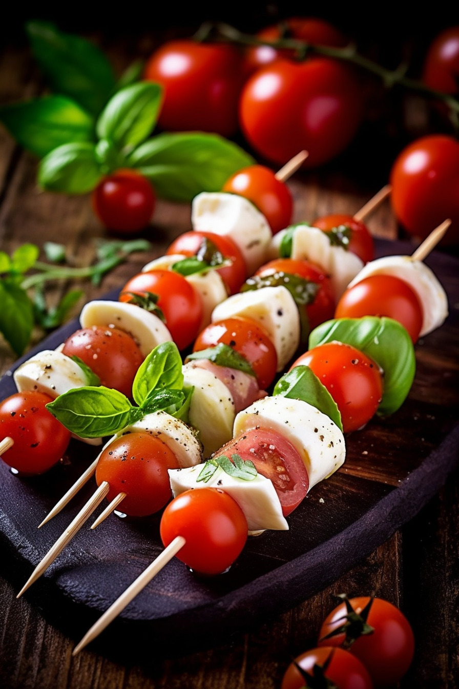 Antipasti Spieße mit Mozzarella und Tomaten