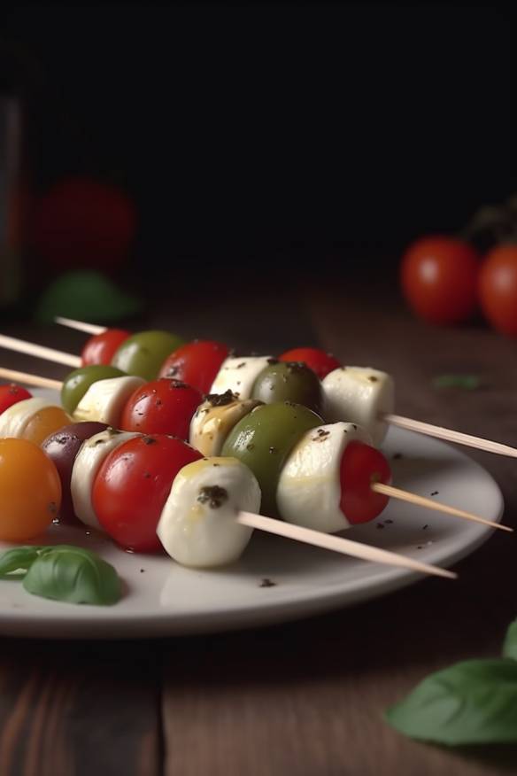 Antipasti Spieße mit Mozzarella und Tomaten