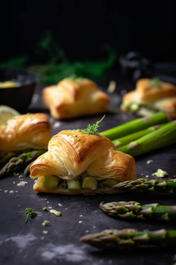 Spargel-Fingerfood mit Blätterteig und Ziegenkäse.