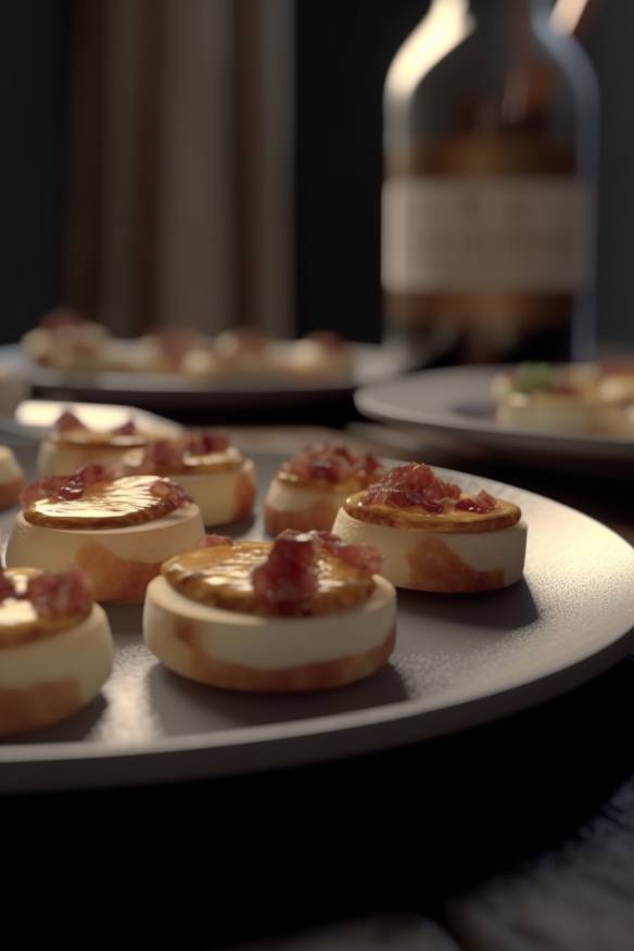 Bacon-Brie-Bites auf einem Servierteller angerichtet.