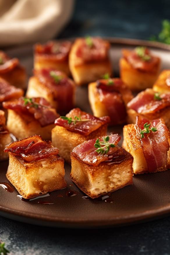 Bacon Toast Häppchen auf einem Teller