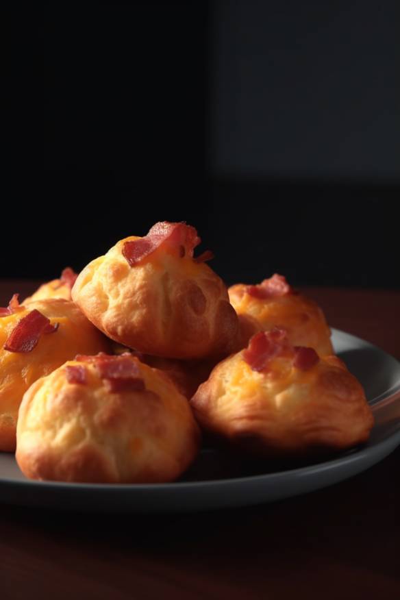 Bacon-Cheese-Puffs auf einem Teller.