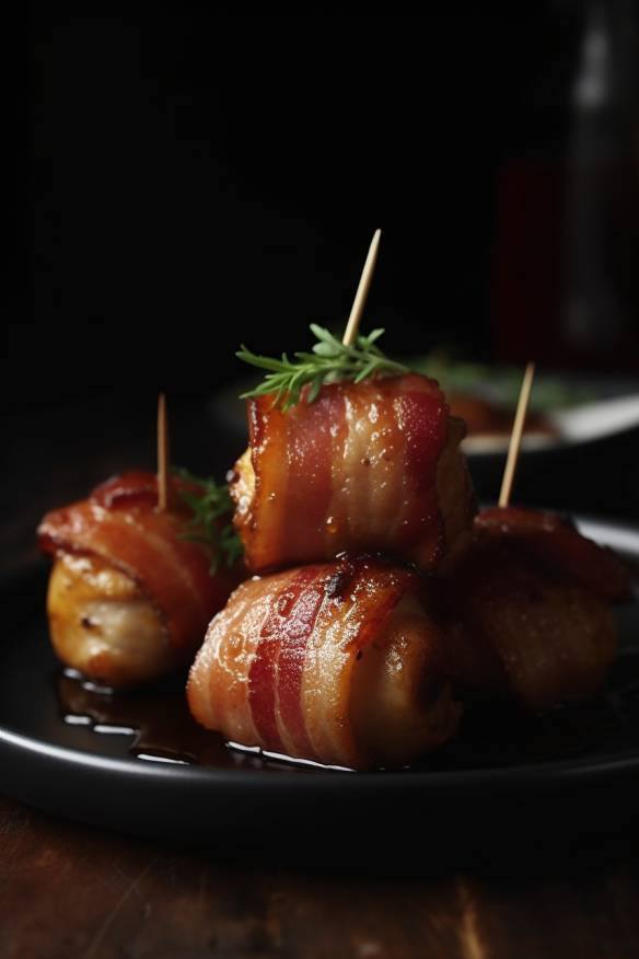 Bacon-Wrapped Chicken Bites auf einem Teller angerichtet