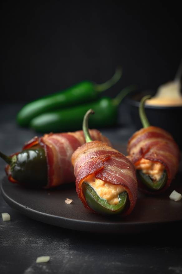 Bacon-Wrapped Jalapeño Poppers mit cremiger Käsefüllung.