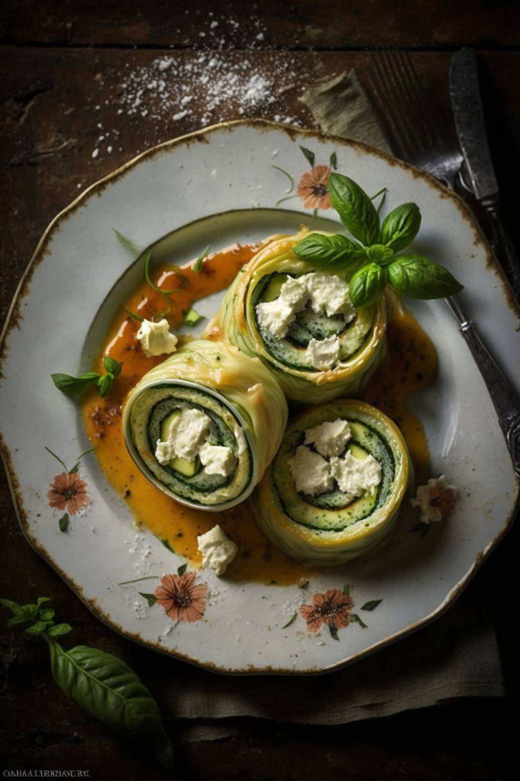 Gebackene Zucchini-Röllchen mit Ricotta-Füllung