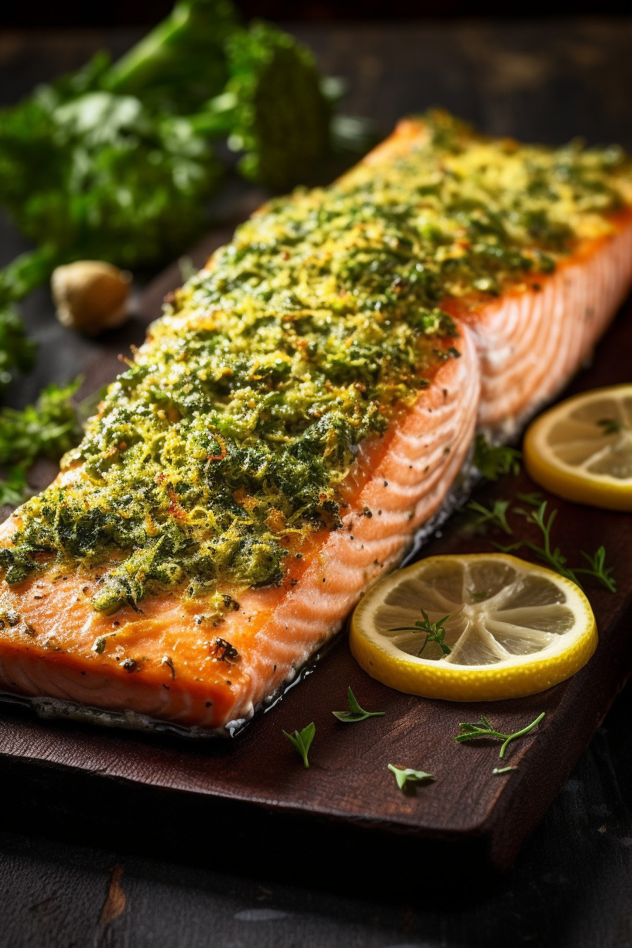 Gebackener Lachs mit Zitronen-Kräuter-Kruste.