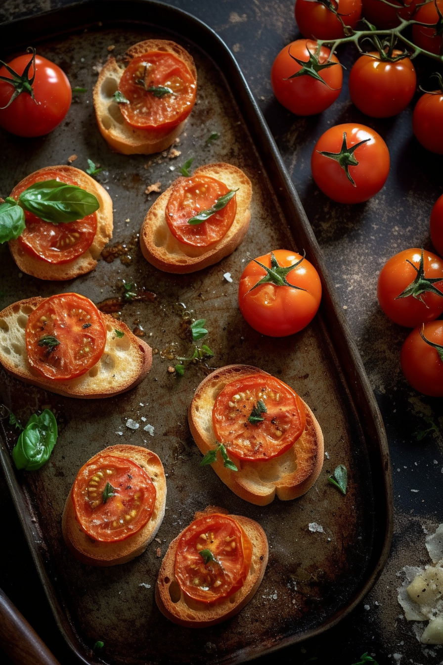 Gebackene Tomaten-Häppchen mit Baguette