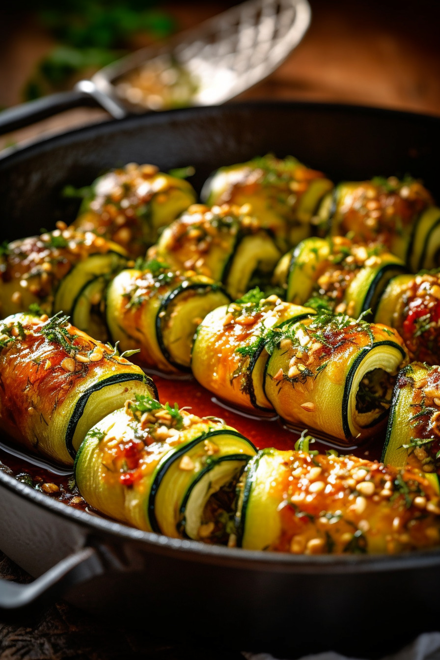 Gebackene Zucchini-Röllchen mit Feta-Füllung.