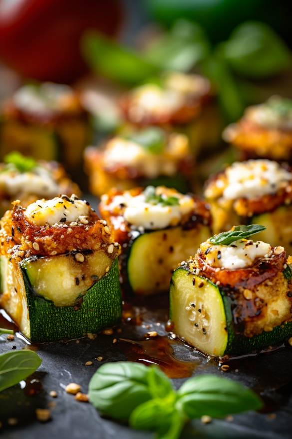 Gebackene Zucchini-Feta-Häppchen.