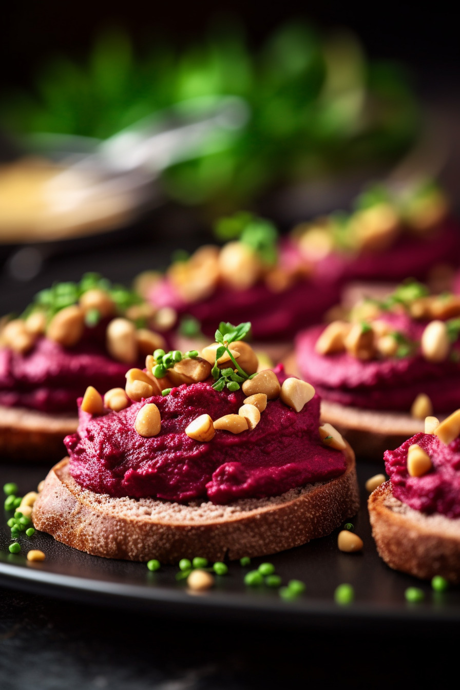 Rote Bete Hummus mit knusprigen Pitachips.