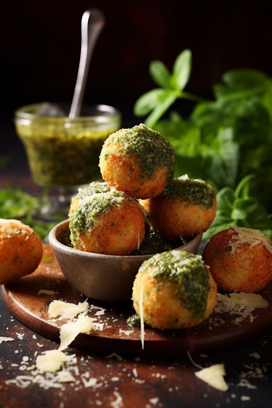 Käsebällchen mit Pesto-Dip - Perfektes Fingerfood zu Wein