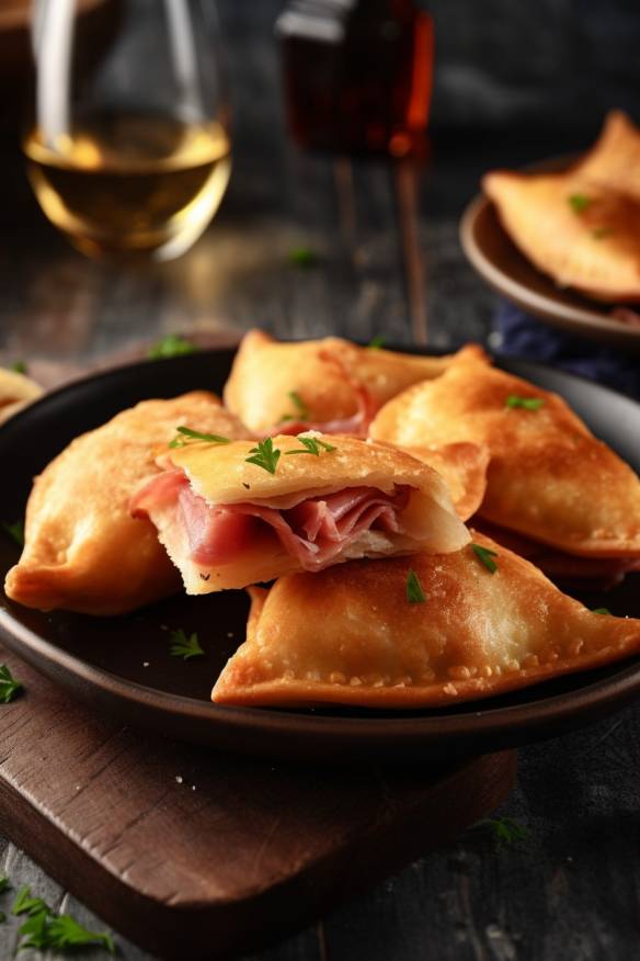 Käse-Schinken-Taschen auf einem Teller