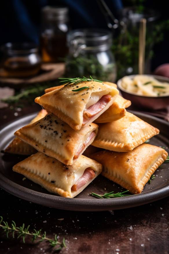 Käse-Schinken-Taschen auf einem Teller