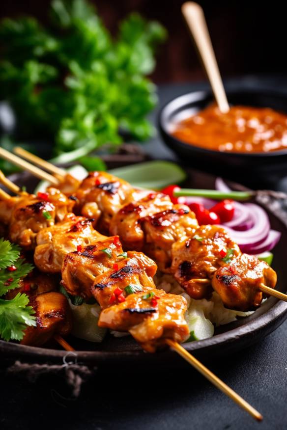 Chicken Satay mit Erdnusssauce