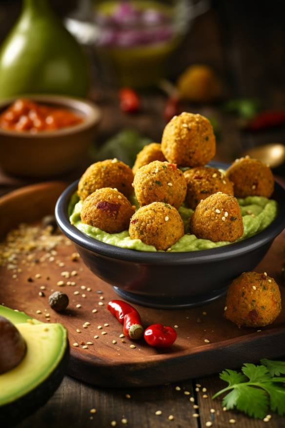 Kichererbsenbällchen mit Avocado-Dip