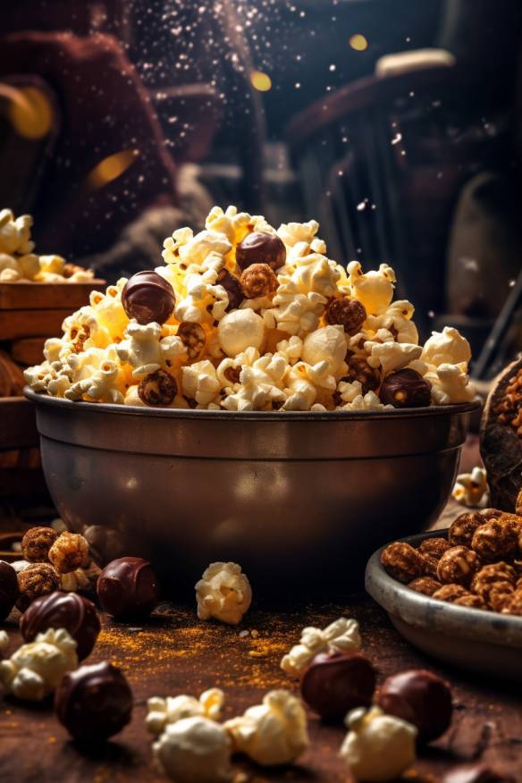 Schokoladenkugeln und Popcorn