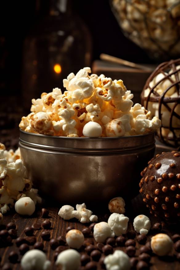 Schokoladenkugeln und Popcorn