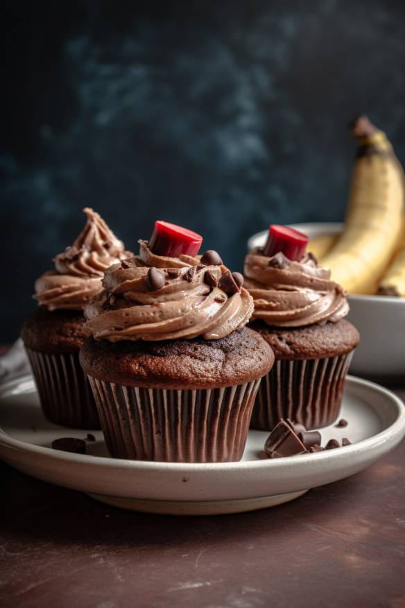 Schokoladen-Bananen-Cupcakes auf einem Teller