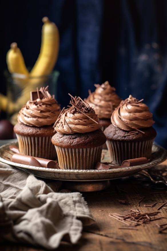 Schokoladen-Bananen-Cupcakes auf einem Teller