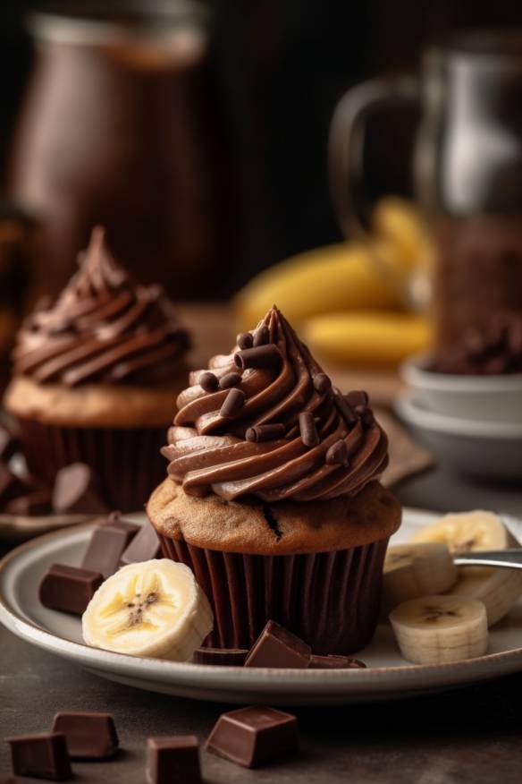 Schokoladen-Bananen-Cupcakes auf einem Teller