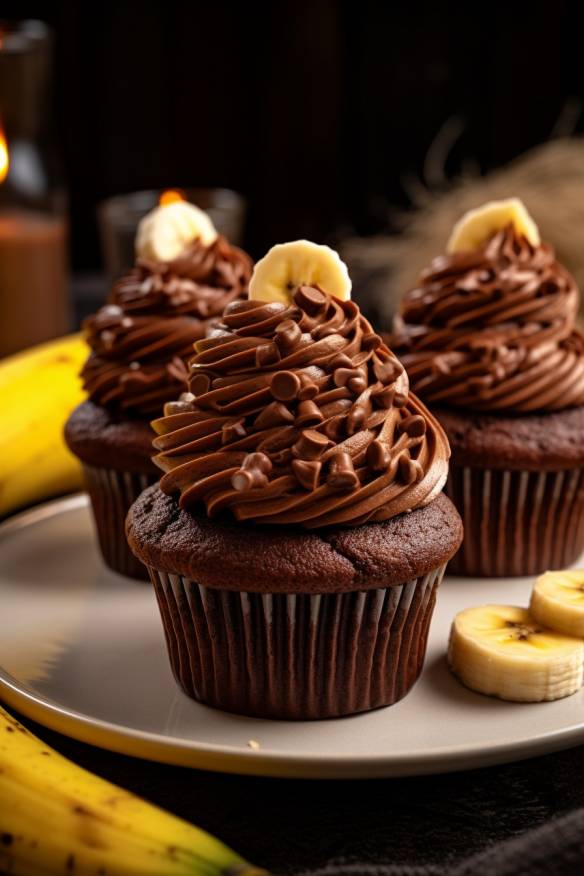 Schokoladen-Bananen-Cupcakes auf einem Teller