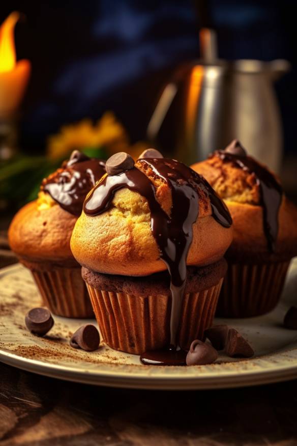 Schoko-Bananen-Muffins auf einem Teller.