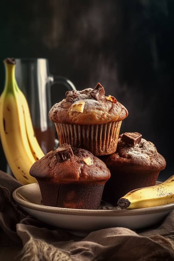 Schoko-Bananen-Muffins auf einem Teller.