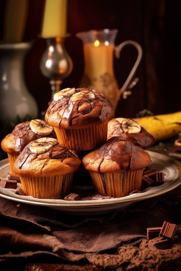 Schoko-Bananen-Muffins auf einem Teller.