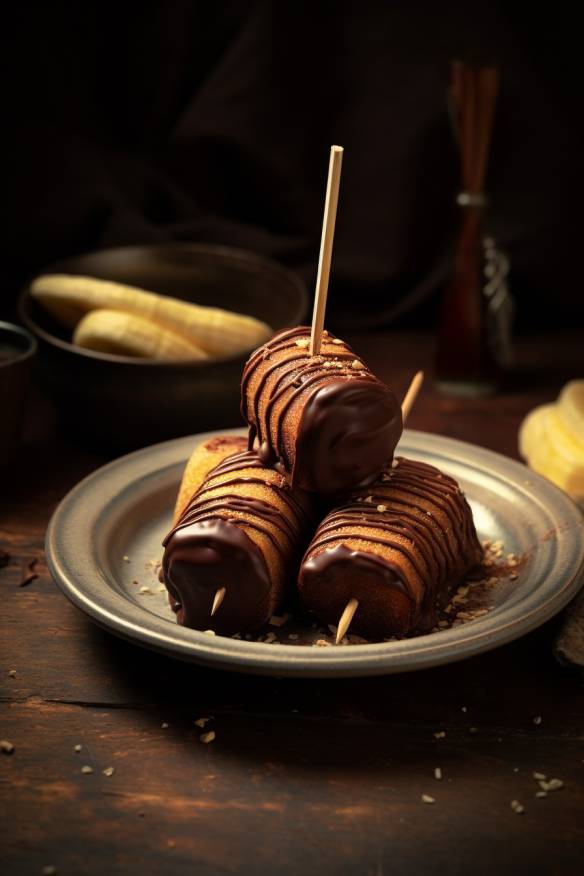 Schoko-Bananen-Pops auf einem Teller