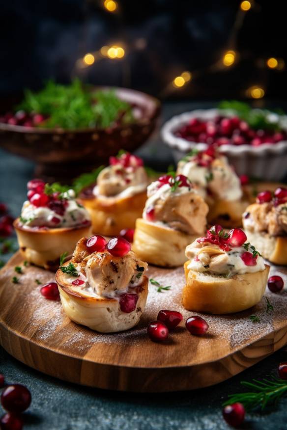 Weihnachtliches Fingerfood mit Hähnchen, Champignons und Cranberries