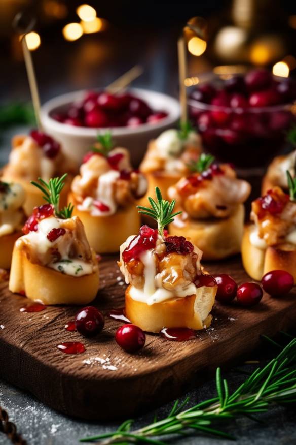 Weihnachtliches Fingerfood mit Hähnchen, Champignons und Cranberries