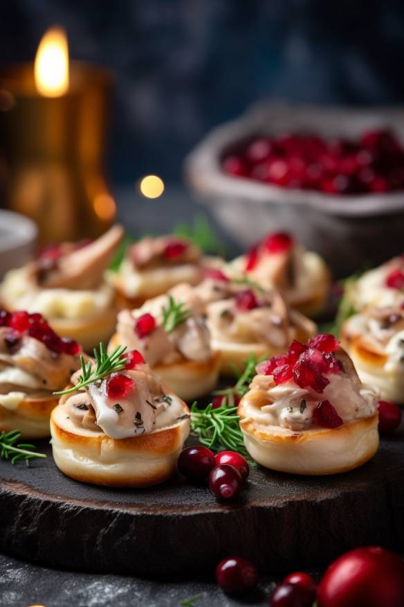 Weihnachtliches Fingerfood mit Hähnchen, Champignons und Cranberries