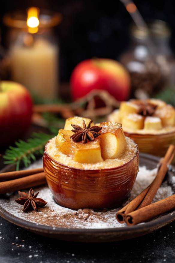 Weihnachtlicher Mini-Bratapfel mit Mandel-Zimt-Füllung.