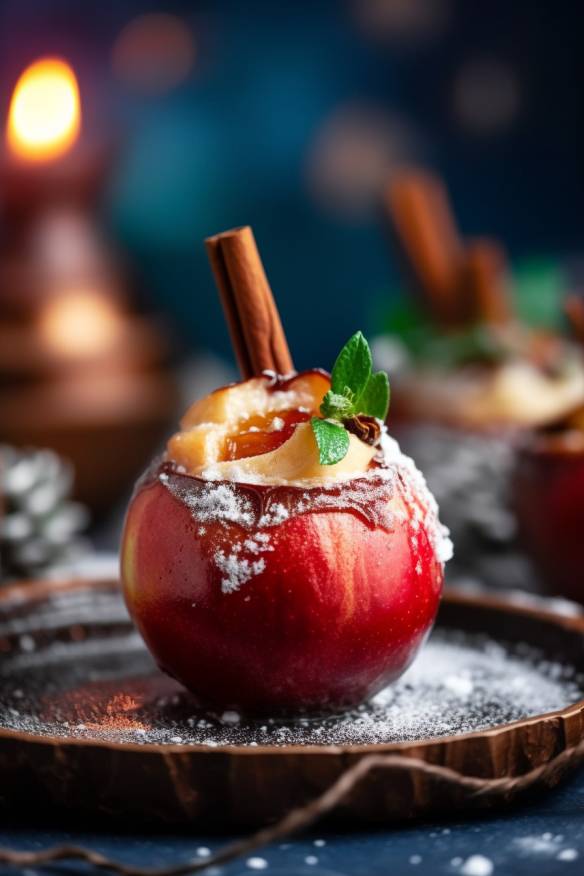 Weihnachtlicher Mini-Bratapfel mit Mandel-Zimt-Füllung.