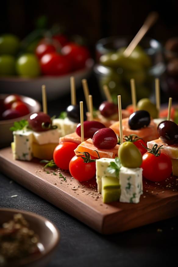 Feta Fingerfood Kalt mit Tomaten, Gurken und Oliven