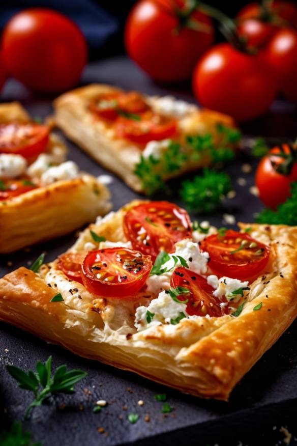 Kalte Blätterteig-Snacks mit Feta und Tomaten