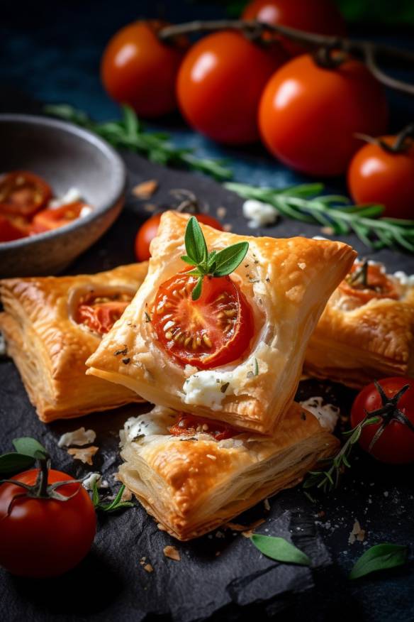 Kalte Blätterteig-Snacks mit Feta und Tomaten