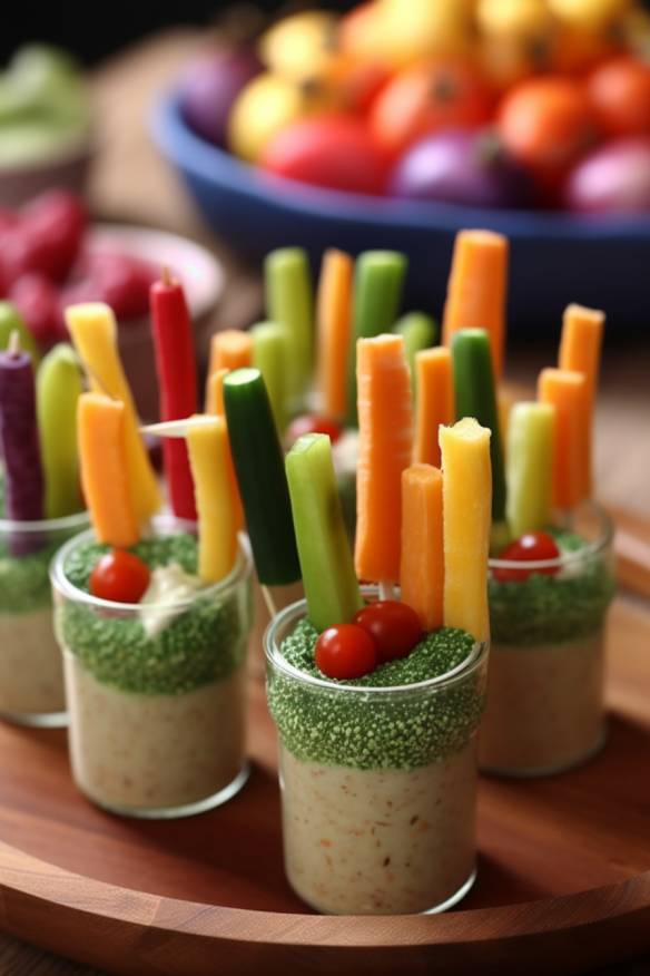 Bunte Gemüsesticks mit Dip - Leckerer Partysnack Fingerfood für Kindergeburtstage