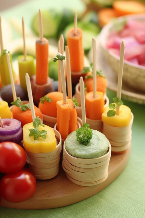 Bunte Gemüsesticks mit Dip - Leckerer Partysnack Fingerfood für Kindergeburtstage