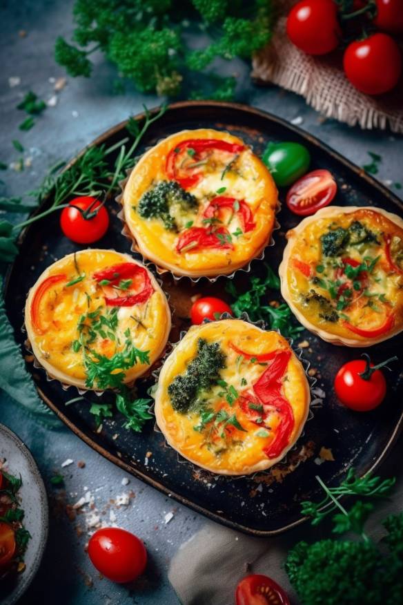 Knusprige Mini-Quiches mit Blätterteig und Gemüse.