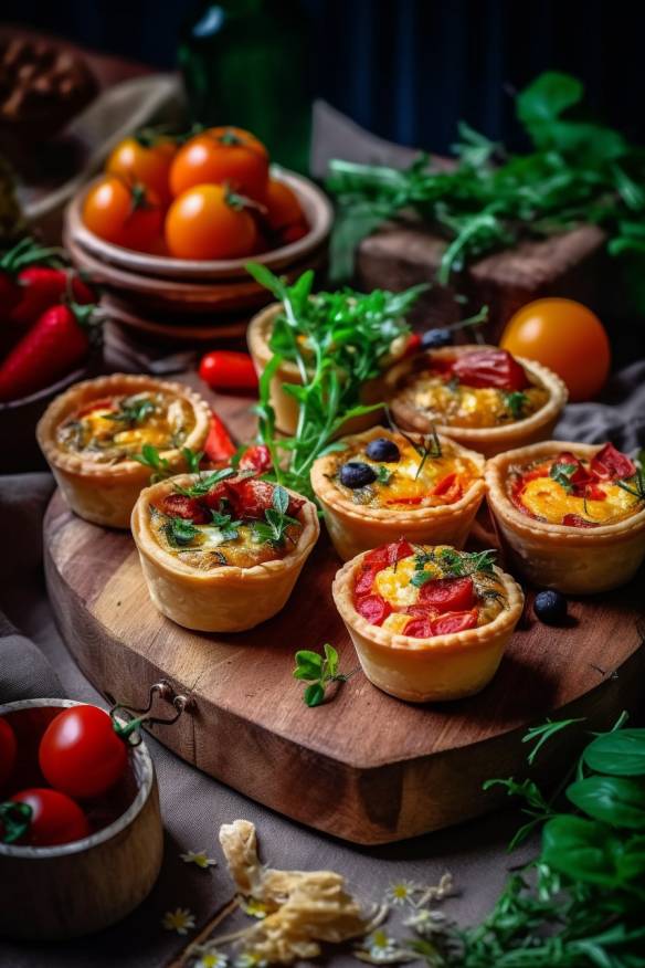 Knusprige Mini-Quiches mit Blätterteig und Gemüse.