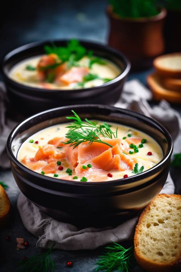 Cremige Kartoffelsuppe mit geräuchertem Lachs