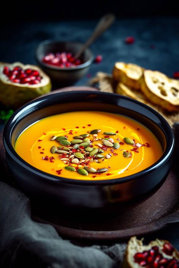 Cremige Kürbissuppe mit gerösteten Kernen