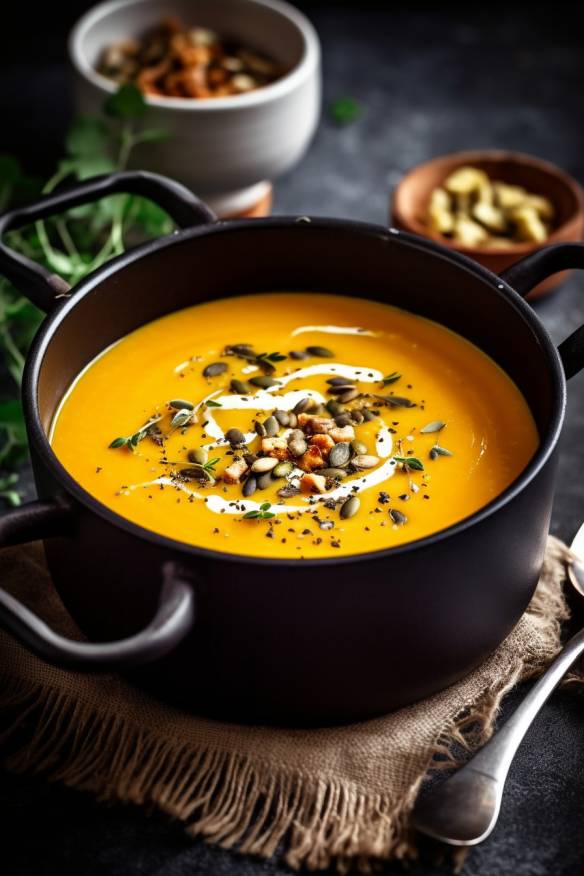 Cremige Kürbissuppe mit gerösteten Kernen