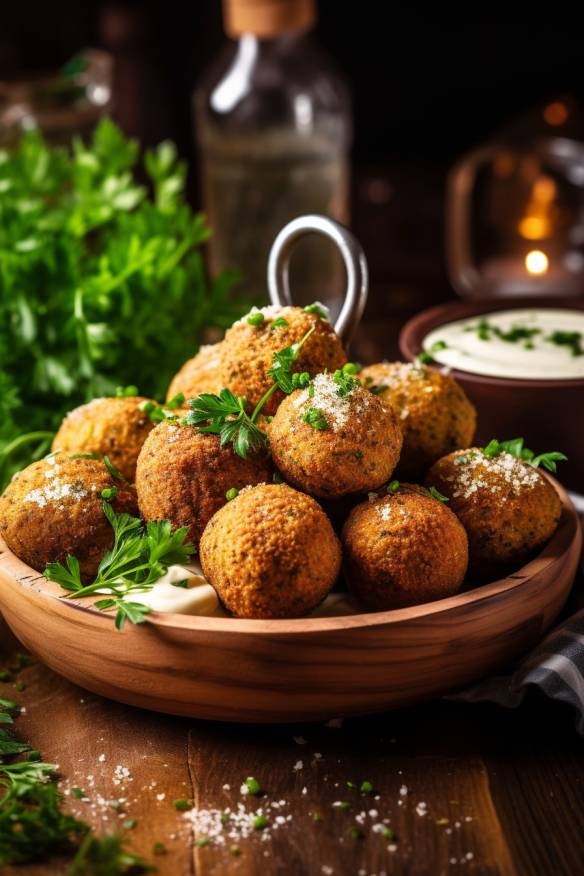 Knusprige Falafelbällchen mit Joghurt-Dip